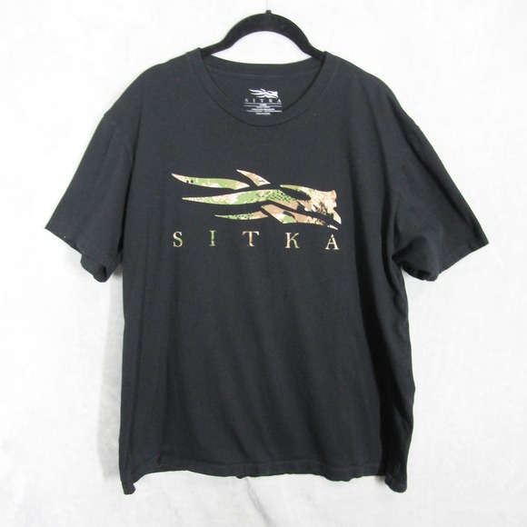 Sitka Camo Logo Graphic Black T-Shirt Mens Large Hunting Outdoors - Picture 1 of 8